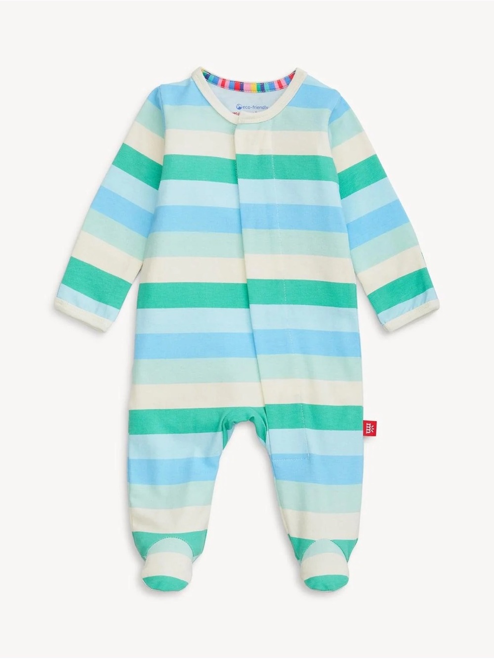Magnetic Me Striped Footed One-Piece in Blue, Green & White